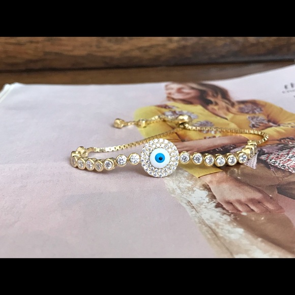 Gold evil eye tennis bracelet - Picture 4 of 8
